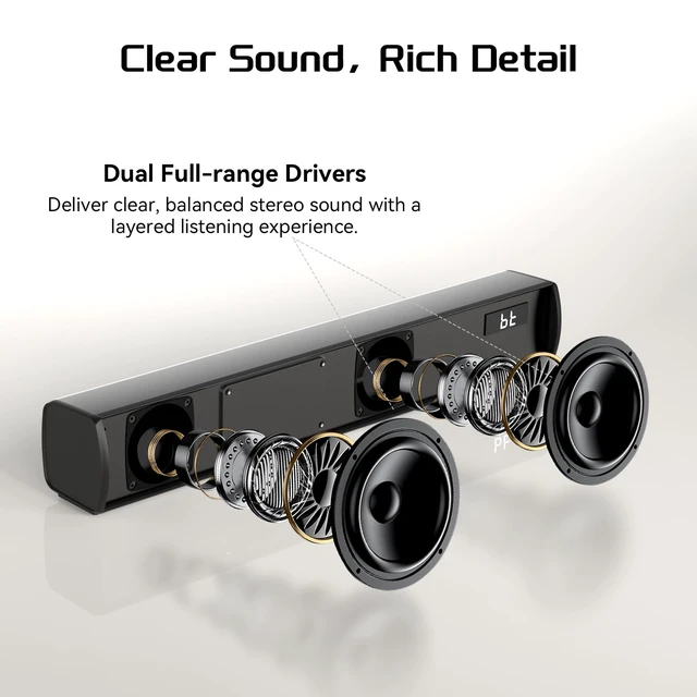 Alt view image 2 of 7 - Bluetooth Wireless Surround Sound Bar, Sound Bar Smart TV Compact, Sounds Bar Bluetooth Wireless TV 2.0CH Sounds System BT/OPT/AUX/AUX TO RCA/USB for TV/PC Remote Control(no HDMI), JetBlack