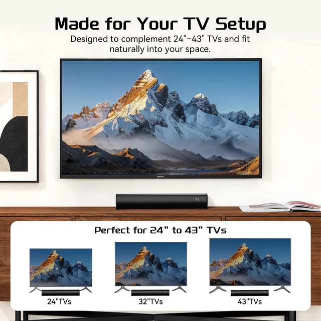 Alt view image 3 of 7 - Bluetooth Wireless Surround Sound Bar, Sound Bar Smart TV Compact, Sounds Bar Bluetooth Wireless TV 2.0CH Sounds System BT/OPT/AUX/AUX TO RCA/USB for TV/PC Remote Control(no HDMI), JetBlack