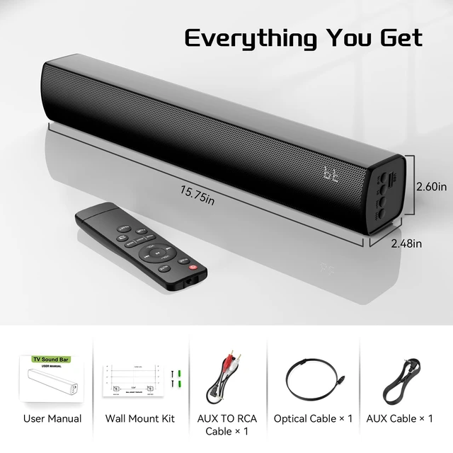 Alt view image 7 of 7 - Bluetooth Wireless Surround Sound Bar, Sound Bar Smart TV Compact, Sounds Bar Bluetooth Wireless TV 2.0CH Sounds System BT/OPT/AUX/AUX TO RCA/USB for TV/PC Remote Control(no HDMI), JetBlack