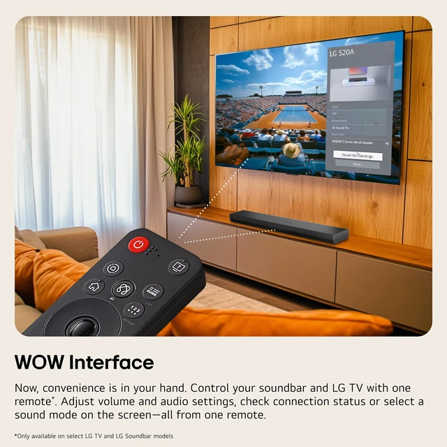 Alt view image 4 of 7 - LG S20A 2.0 ch. Soundbar for TV with Dolby Audio - Black | WOW Orchestra, WOW Interface, DTS Digital Surround, AI Sound Pro, Dual Bass Radiators, LG ThinQ App, Crest Design