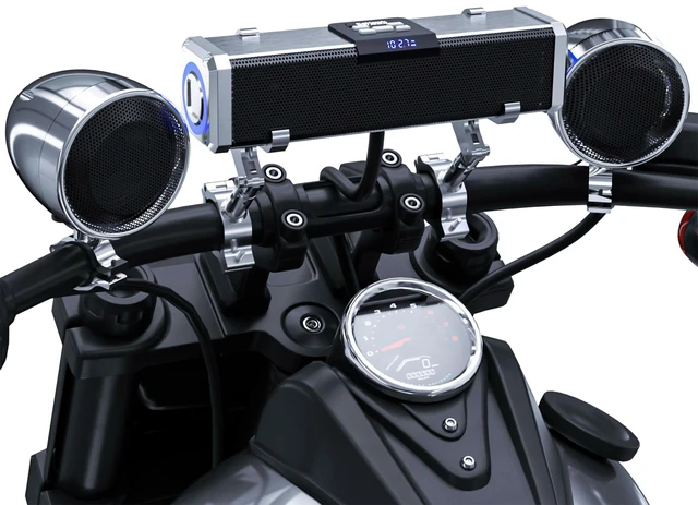 Main image of GoHawk Bluetooth Motorcycle Speakers Waterproof 4-Speaker Motorcycle Radio | Aluminum Sound Bar, 4 Inch External Speakers, LED light, FM Radio/USB, Motorcycle Audio System for Highway Riding