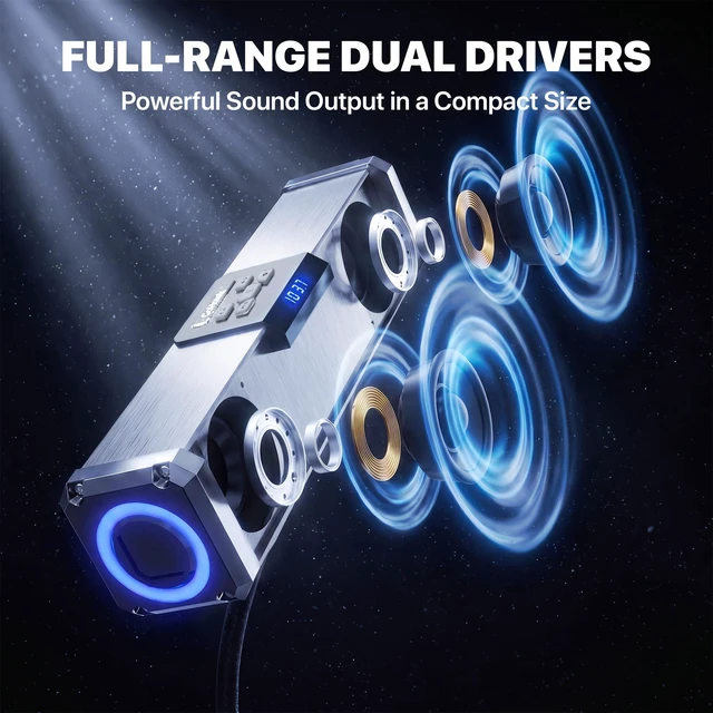 Alt view image 4 of 7 - GoHawk Bluetooth Motorcycle Speakers Waterproof 4-Speaker Motorcycle Radio | Aluminum Sound Bar, 4 Inch External Speakers, LED light, FM Radio/USB, Motorcycle Audio System for Highway Riding