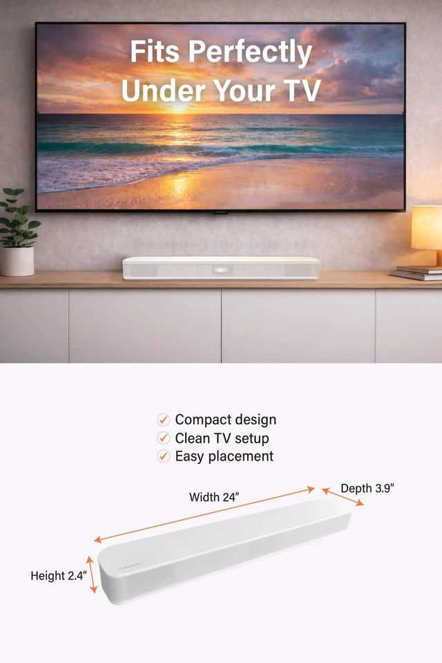 Alt view image 7 of 7 - FUNLOGY Sound Bar for Smart TV, 100W 2.1ch Bluetooth 5.0 Soundbar with HDMI ARC, Optical & AUX, Remote Control, for Projector and Gaming, White