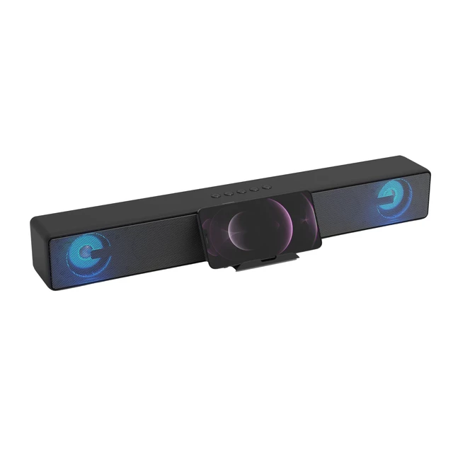Alt view image 4 of 7 - Supersonic SC-1423SB Rechargeable TV Soundbar with Bluetooth, 10M Range, RGB LED Lights, FM Radio, HDMI ARC, Aux & Micro SD Input, Built-in Mic, Retractable Phone Stand and Intuitive Control Center