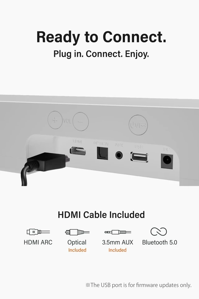 Alt view image 5 of 7 - FUNLOGY Sound Bar for Smart TV, 100W 2.1ch Bluetooth 5.0 Soundbar with HDMI ARC, Optical & AUX, Remote Control, for Projector and Gaming, White
