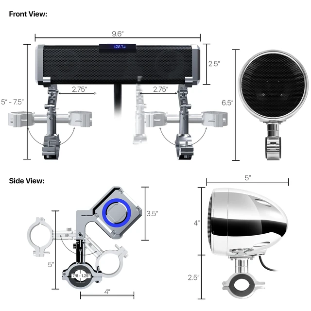 Alt view image 7 of 7 - GoHawk Bluetooth Motorcycle Speakers Waterproof 4-Speaker Motorcycle Radio | Aluminum Sound Bar, 4 Inch External Speakers, LED light, FM Radio/USB, Motorcycle Audio System for Highway Riding