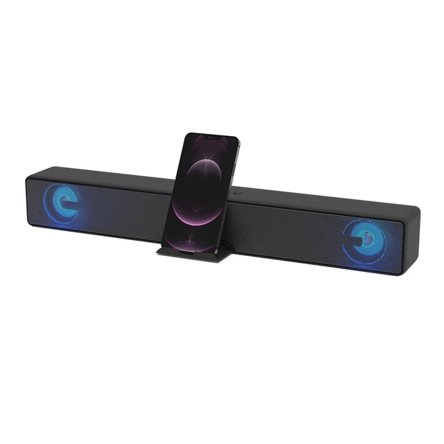 Alt view image 3 of 7 - Supersonic SC-1423SB Rechargeable TV Soundbar with Bluetooth, 10M Range, RGB LED Lights, FM Radio, HDMI ARC, Aux & Micro SD Input, Built-in Mic, Retractable Phone Stand and Intuitive Control Center