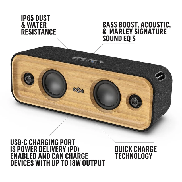 Alt view image 4 of 7 - House of Marley Get Together 2: Portable Speaker with Wireless Bluetooth Connectivity, 20 Hours of Playtime and Sustainable Materials, IP65 Dust and Water Resistance, Signature Black