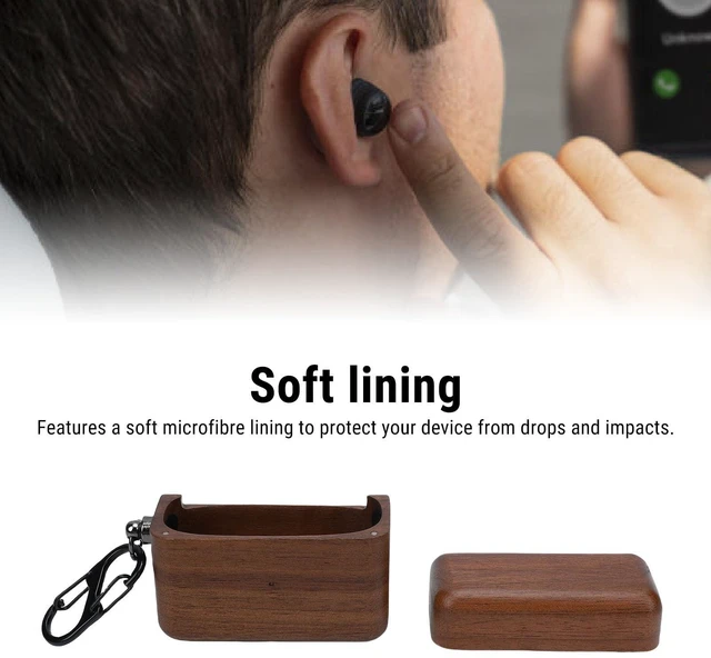 Alt view image 7 of 10 - GOWENIC Protective Cover for Wilkins Pi8 Earbuds Case, Hand Polished Walnut Wood with Soft Microfiber Lining, Shock Absorbing for Wireless Bluetooth Charging Case
