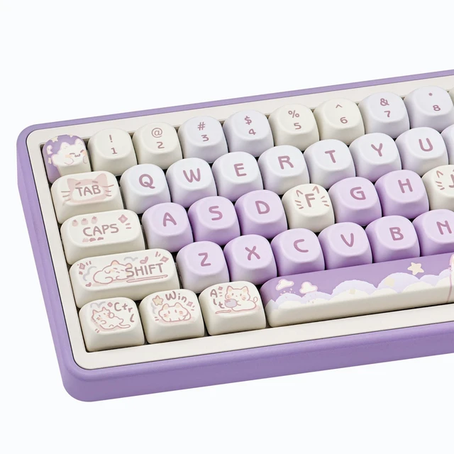 Alt view image 6 of 10 - COOMICKEY 140 Keys Purple Keycaps, Dye-Sublimation PBT Custom Keycap Set for MOA Profile, Cute Cat Keycap for MX Switches Mechanical Gaming Keyboard