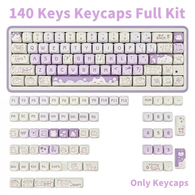 Alt view image 7 of 10 - COOMICKEY 140 Keys Purple Keycaps, Dye-Sublimation PBT Custom Keycap Set for MOA Profile, Cute Cat Keycap for MX Switches Mechanical Gaming Keyboard