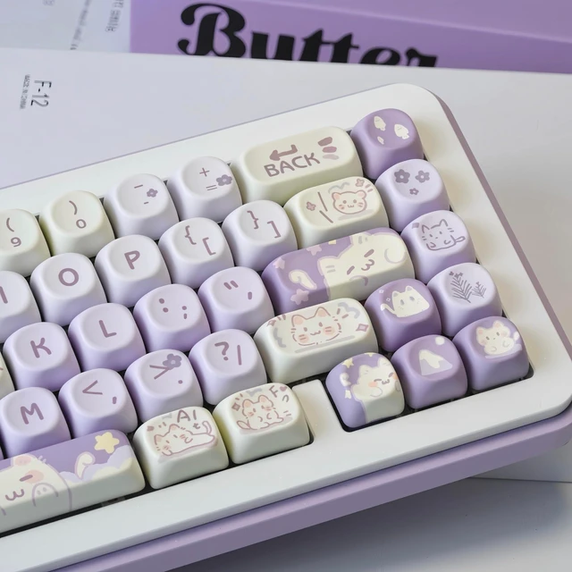 Alt view image 8 of 10 - COOMICKEY 140 Keys Purple Keycaps, Dye-Sublimation PBT Custom Keycap Set for MOA Profile, Cute Cat Keycap for MX Switches Mechanical Gaming Keyboard