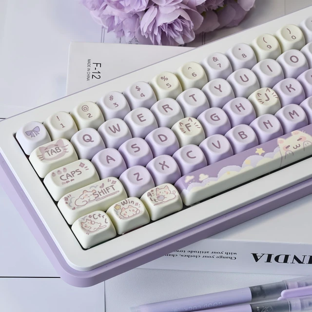 Alt view image 9 of 10 - COOMICKEY 140 Keys Purple Keycaps, Dye-Sublimation PBT Custom Keycap Set for MOA Profile, Cute Cat Keycap for MX Switches Mechanical Gaming Keyboard