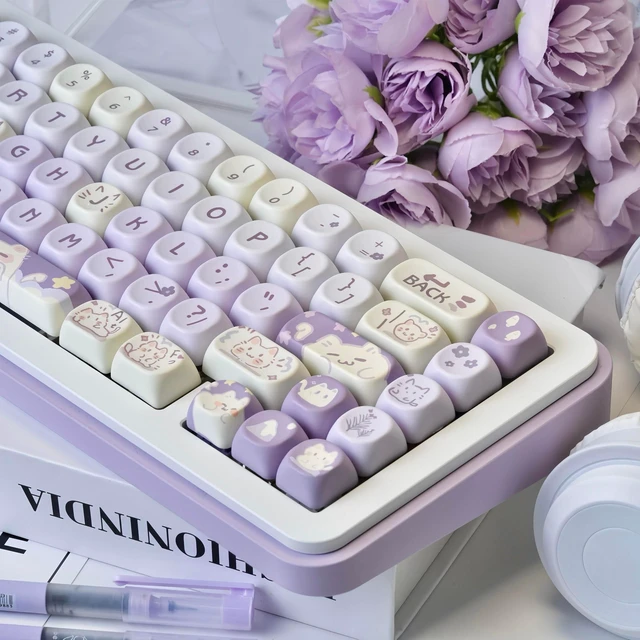 Alt view image 10 of 10 - COOMICKEY 140 Keys Purple Keycaps, Dye-Sublimation PBT Custom Keycap Set for MOA Profile, Cute Cat Keycap for MX Switches Mechanical Gaming Keyboard
