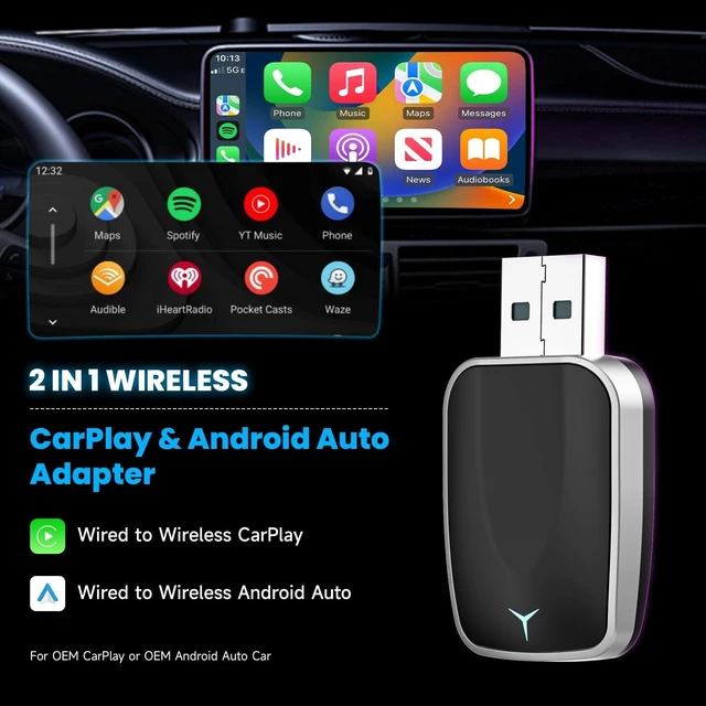 Alt view image 7 of 10 - NaviCam Wireless CarPlay Adapter for iPhone Plug-and-Play Wired to Wireless Dongle, USB-C Included, Zero-Lag Connection