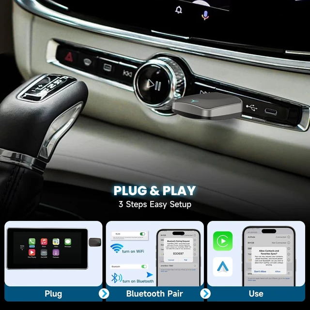 Alt view image 8 of 10 - NaviCam Wireless CarPlay Adapter for iPhone Plug-and-Play Wired to Wireless Dongle, USB-C Included, Zero-Lag Connection