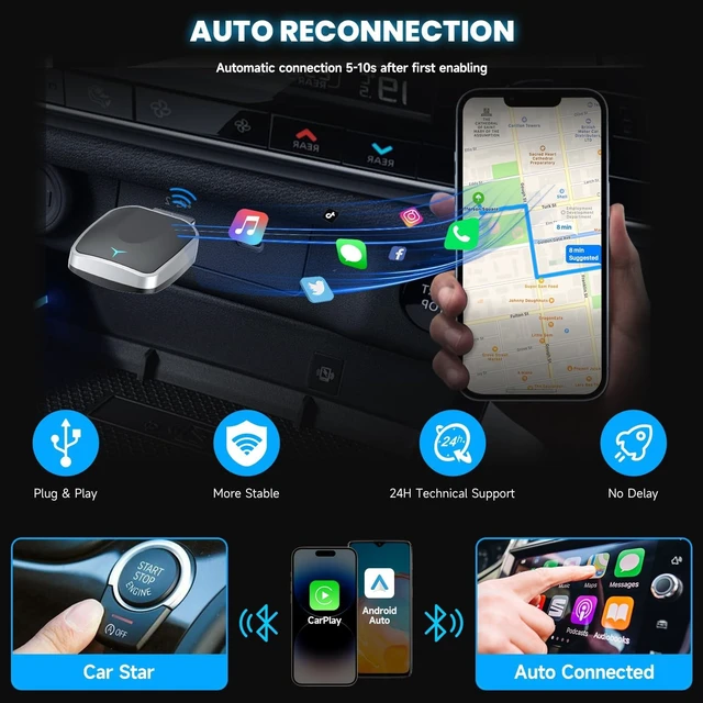 Alt view image 10 of 10 - NaviCam Wireless CarPlay Adapter for iPhone Plug-and-Play Wired to Wireless Dongle, USB-C Included, Zero-Lag Connection