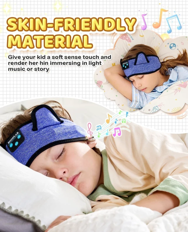 Alt view image 7 of 10 - Boodlab Kids 3-in-1 Headband Headphones-Wireless Bluetooth & Wired 3.5mm Jack, Ultra-Thin Speakers, Adjustable Fit for Toddlers, Safe Volume - Ideal for School/Travel/Sleep/Home, Gift for Boy&