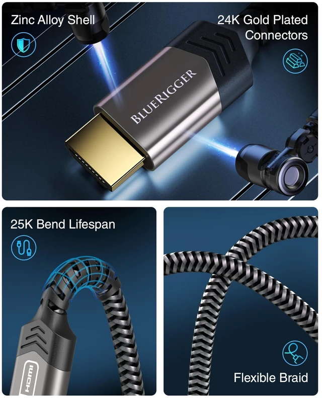 Alt view image 8 of 10 - BlueRigger 4K HDMI Cable 20 FT (4K 60Hz, 18Gbps, HDMI Cord, HDR, High Speed, HDCP2.2, eARC, Cotton Braided) - Long HDMI Cable Compatible with PS5, PS4, Xbox, Apple TV, HDTV, Laptop, PC