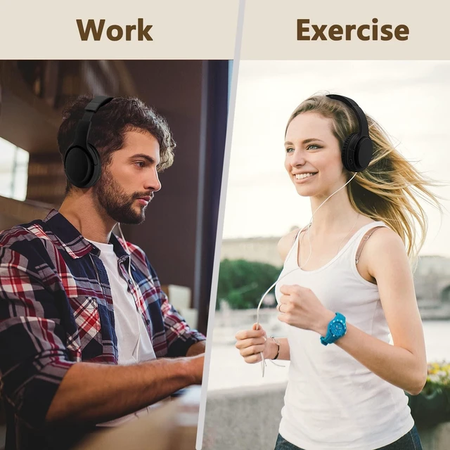 Alt view image 9 of 10 - Bingozones Wireless and Wired Headphones With Microphone, Bluetooth 5.3, Folding Lightweight On-Ear for Smartphone Tablet Computer (Black)