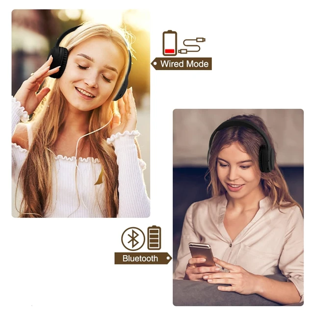 Alt view image 8 of 10 - Bingozones Wireless and Wired Headphones With Microphone, Bluetooth 5.3, Folding Lightweight On-Ear for Smartphone Tablet Computer (Black)