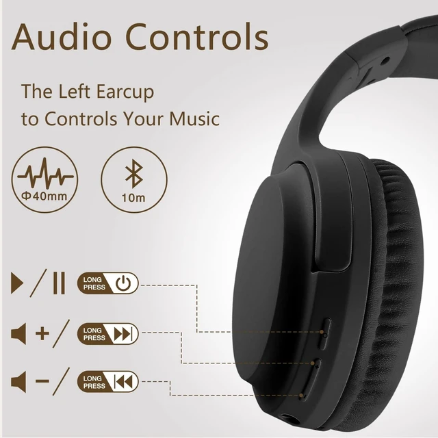 Alt view image 10 of 10 - Bingozones Wireless and Wired Headphones With Microphone, Bluetooth 5.3, Folding Lightweight On-Ear for Smartphone Tablet Computer (Black)