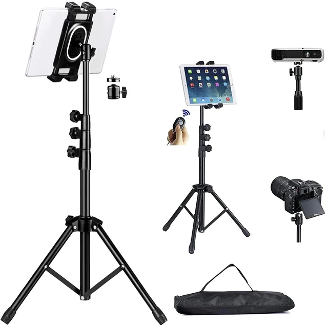 Alt view image 6 of 10 - Tablet Tripod for iPad Pro Floor Stand Tripod Mount for Surface Pro Samsung Tab S9+ Holder Stand w. Remote 360 Rotating Adjustable 68" Tall for All 5.8-12.9" Phone/Tablet