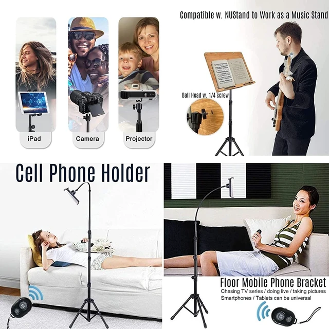 Alt view image 9 of 10 - Tablet Tripod for iPad Pro Floor Stand Tripod Mount for Surface Pro Samsung Tab S9+ Holder Stand w. Remote 360 Rotating Adjustable 68" Tall for All 5.8-12.9" Phone/Tablet