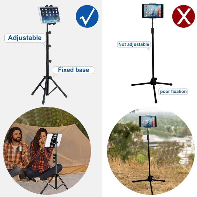 Alt view image 10 of 10 - Tablet Tripod for iPad Pro Floor Stand Tripod Mount for Surface Pro Samsung Tab S9+ Holder Stand w. Remote 360 Rotating Adjustable 68" Tall for All 5.8-12.9" Phone/Tablet