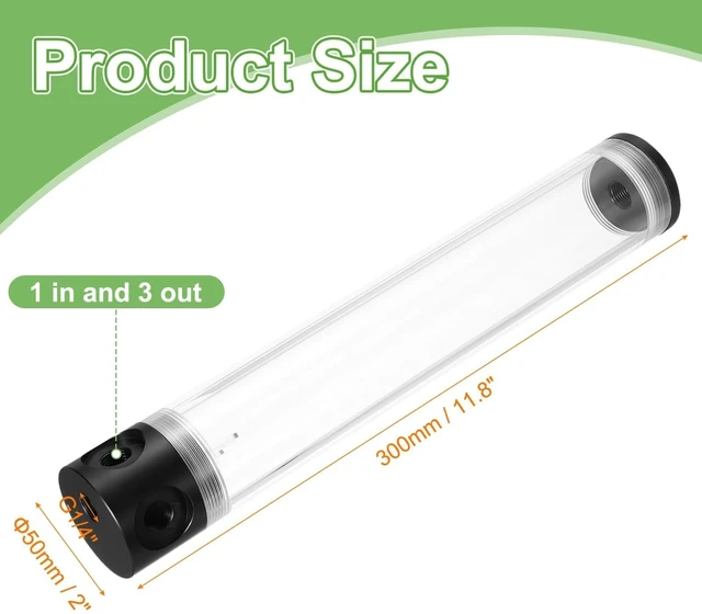 Alt view image 7 of 10 - MECCANIXITY Water Cooling Tank G1/4 Thread 50mm x 300mm Cylinder Heat Exchanger Water Cooling Reservoir Radiator Kit 1 in 3 Out for PC Computer CPU