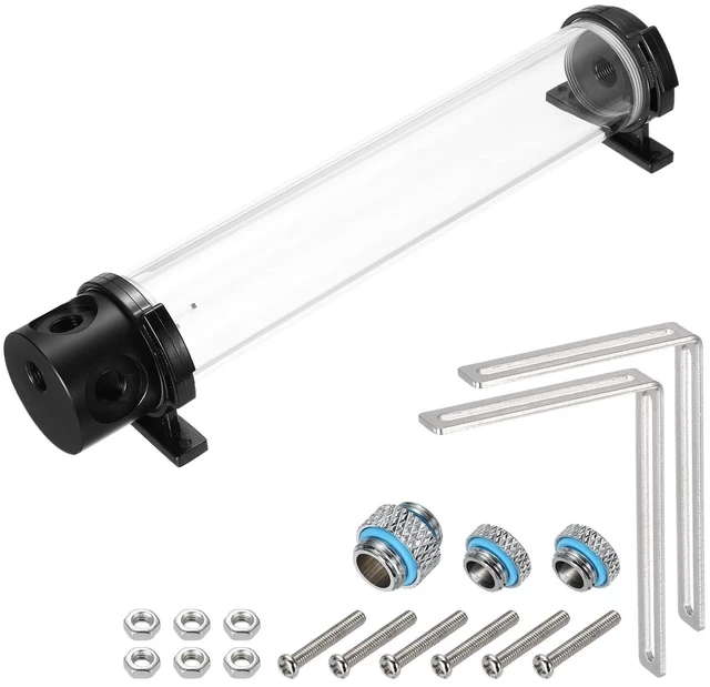 Alt view image 6 of 10 - MECCANIXITY Water Cooling Tank G1/4 Thread 50mm x 300mm Cylinder Heat Exchanger Water Cooling Reservoir Radiator Kit 1 in 3 Out for PC Computer CPU