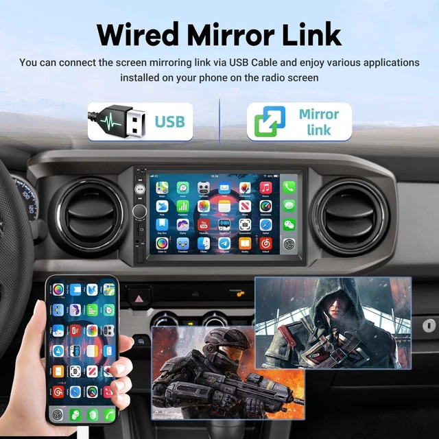 Alt view image 7 of 10 - Double Din Car Stereo with Reverse Camera 7 inch Touch Screen 2 Din Car Radio Support Mirror Link Bluetooth SWC FM AUX-in TF Card + Remote Control