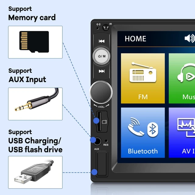 Alt view image 10 of 10 - Double Din Car Stereo with Reverse Camera 7 inch Touch Screen 2 Din Car Radio Support Mirror Link Bluetooth SWC FM AUX-in TF Card + Remote Control