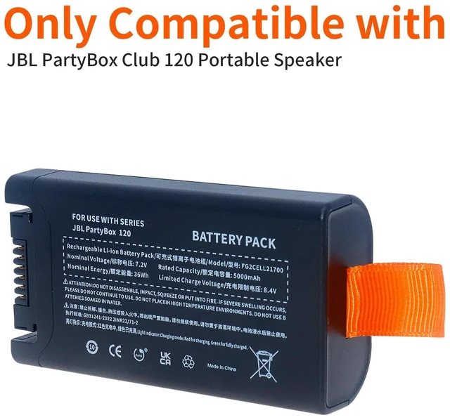 Alt view image 9 of 10 - JIIKER Battery Replacement for JBL PartyBox Club 120 Portable Speaker, Original Part Numbers:200 5000mAh 7.2V(NOT for Other JBL PartyBox Series)