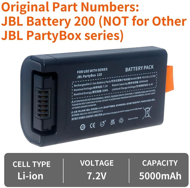 Alt view image 10 of 10 - JIIKER Battery Replacement for JBL PartyBox Club 120 Portable Speaker, Original Part Numbers:200 5000mAh 7.2V(NOT for Other JBL PartyBox Series)