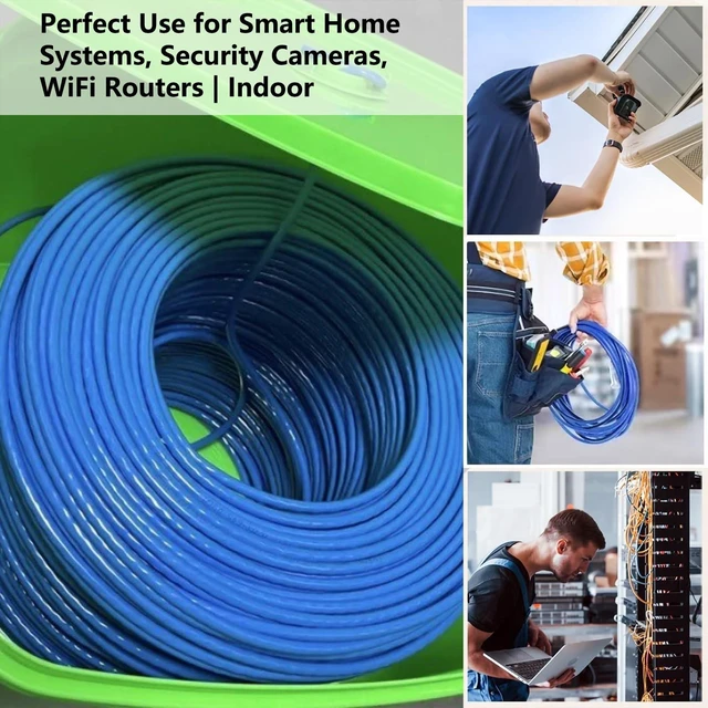Alt view image 9 of 10 - Davonpha Cat6 Ethernet Cable Bulk 300ft, 23AWG UTP, Blue - with Reusable Spool for Home Network, Office, Security Camera Installation