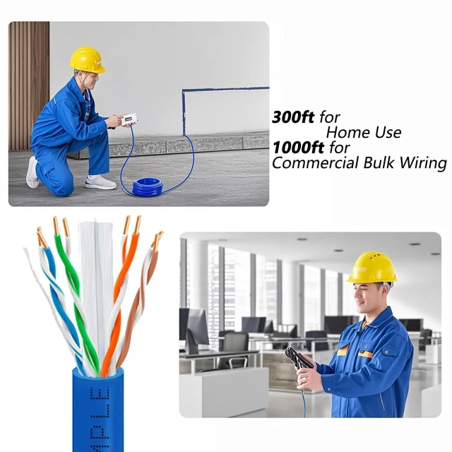 Alt view image 10 of 10 - Davonpha Cat6 Ethernet Cable Bulk 300ft, 23AWG UTP, Blue - with Reusable Spool for Home Network, Office, Security Camera Installation
