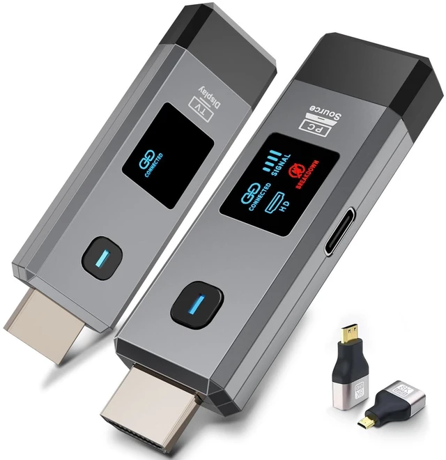 Alt view image 6 of 10 - Wireless HDMI Transmitter and Receiver 328ft/100m Extender 4K Decode Input 1080P Output Plug&Play Portable 2.4G/5.8G for Video and Audio to Monitor from PC/Projector/TV Box,with LED Display