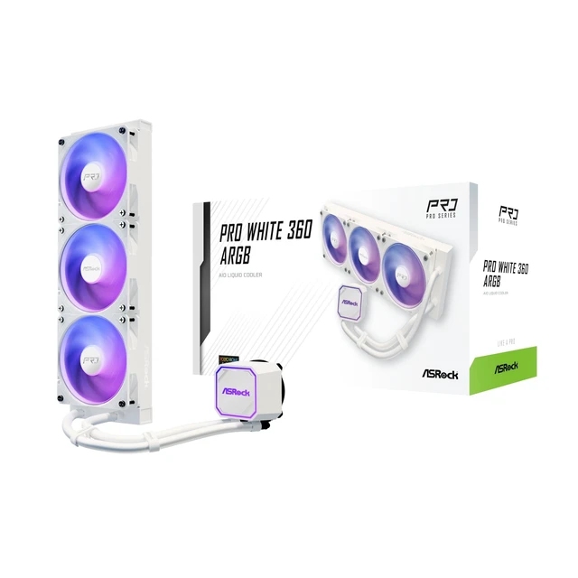 Alt view image 6 of 10 - ASRock Pro White 360 ARGB All-in-One CPU Liquid Cooler, 360mm Radiator, 3-Phase Pump, Dynamic ARGB, 0dB Silent Cooling, 6-Year Warranty