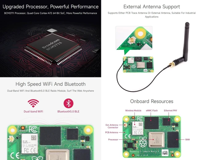 Alt view image 10 of 10 - waveshare Pi Compute Module 4 Comes with an Official Raspberry Pi CM4101000 (with Wireless, 1GB RAM, Lite Version), an Antenna Kit and a HEATSINK. (3 Items)