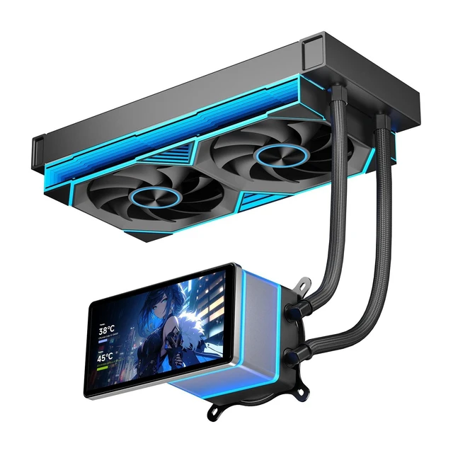 Alt view image 6 of 10 - Jungle Leopard PF 240 CPU Water AIO Cooler Liquid Cooling^^5.5-inch LCD Magnetic Screen^^360mm ARGB Infinity Mirror 2000RPM PWM Fan^^Lower Noise 30DBA^^for LGA1851/1700/1200/115X/AM4/AM5(Black)