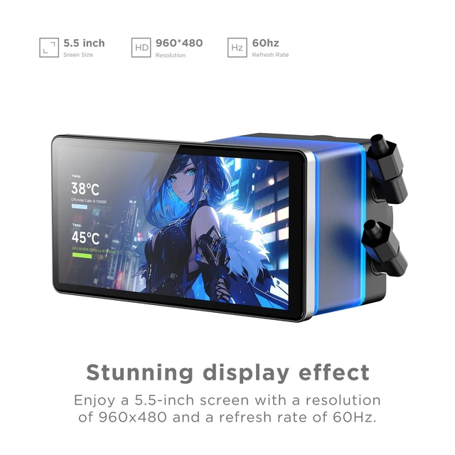 Alt view image 7 of 10 - Jungle Leopard PF 240 CPU Water AIO Cooler Liquid Cooling^^5.5-inch LCD Magnetic Screen^^360mm ARGB Infinity Mirror 2000RPM PWM Fan^^Lower Noise 30DBA^^for LGA1851/1700/1200/115X/AM4/AM5(Black)