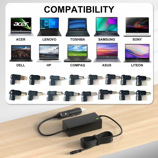 Alt view image 7 of 10 - VHBW Universal Car Charger 12V-24V DC Adapter 45W/65W/90W for HP Dell Lenovo Acer Asus Toshiba Sony Samsung LG Monitor TV JBL Bose Speaker Laptop Power Supply