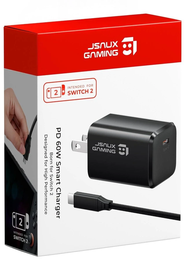 Alt view image 6 of 10 - JSAUX 60W USB C Charger for Nintendo Switch 2 Support TV Mode, Portable GaN Charger with 6.6ft Cable, Fast Charging Compatible with Nintendo Switch/ROG Xbox Ally/Steam Deck/ROG Ally/iPhone 17