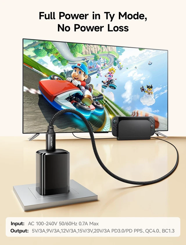 Alt view image 8 of 10 - JSAUX 60W USB C Charger for Nintendo Switch 2 Support TV Mode, Portable GaN Charger with 6.6ft Cable, Fast Charging Compatible with Nintendo Switch/ROG Xbox Ally/Steam Deck/ROG Ally/iPhone 17