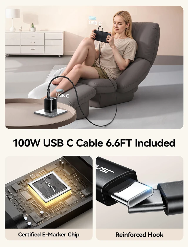 Alt view image 10 of 10 - JSAUX 60W USB C Charger for Nintendo Switch 2 Support TV Mode, Portable GaN Charger with 6.6ft Cable, Fast Charging Compatible with Nintendo Switch/ROG Xbox Ally/Steam Deck/ROG Ally/iPhone 17