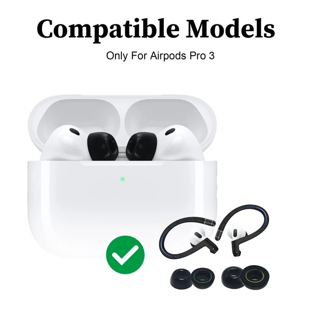 Alt view image 7 of 10 - Adhiper Memory Foam Ear Tips and Ear Hooks for AirPods Pro 3 Earbuds 2025,for Airpods Pro3 nti-Slip Earhook,Replacement Earbud Ear Tips Accessories(Black)