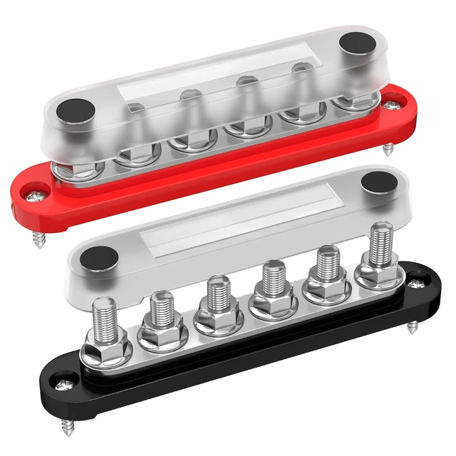Alt view image 6 of 10 - RVBOATPAT 12V 250A Marine Bus Bar 48V DC 300V AC Power Distribution Block 6 x 5/16"(M8) Stud Battery Bus Bar for Car Boat Solar