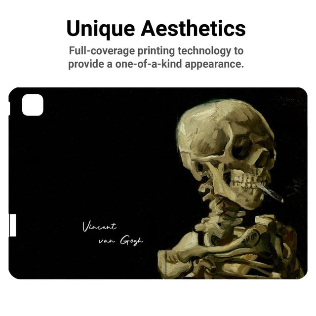 Alt view image 8 of 10 - LiMon Arts Cute Case for iPad Case Pro 4th/3rd/2nd Gen 11" Folio Protective Cover, Multi-Angle Viewing PU Leather with Pencil Holder, Black Cool Stylish Van Gogh Famous Painting Head of a Skull