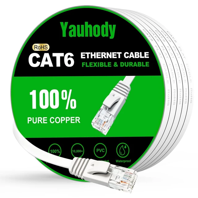 Alt view image 6 of 10 - Yauhody CAT 6 Ethernet Cable 82ft White, High Speed Solid Flat CAT6 Gigabit Internet Network LAN Patch Cords, Bare Copper Snagless RJ45 Connector for Modem, Router, Computer (82ft, White)